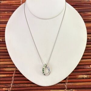 Lia Sophia Silver Necklace with Green Detail 16”-19”